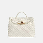 Women’s Woven Leather Crossbody Top Handle Bag with Diamond Pattern