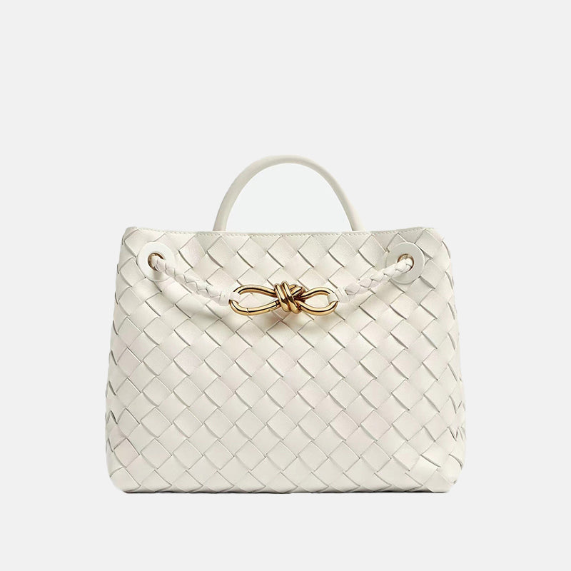 Women’s Woven Leather Crossbody Top Handle Bag with Diamond Pattern