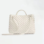 Women’s Woven Leather Crossbody Top Handle Bag with Diamond Pattern
