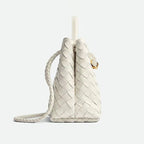 Women’s Woven Leather Crossbody Top Handle Bag with Diamond Pattern