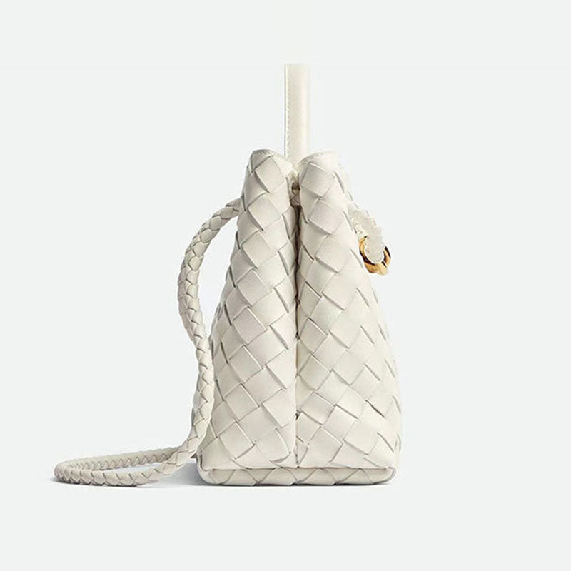 Women’s Woven Leather Crossbody Top Handle Bag with Diamond Pattern