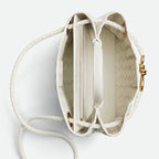 Women’s Woven Leather Crossbody Top Handle Bag with Diamond Pattern