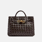 Women’s Woven Leather Crossbody Top Handle Bag with Diamond Pattern