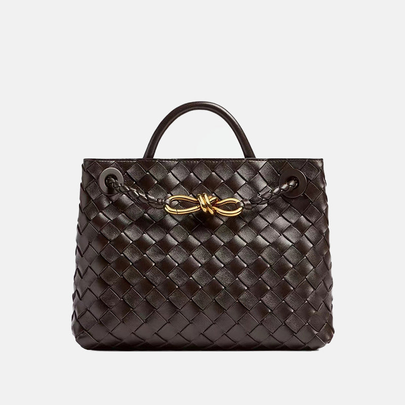 Women’s Woven Leather Crossbody Top Handle Bag with Diamond Pattern
