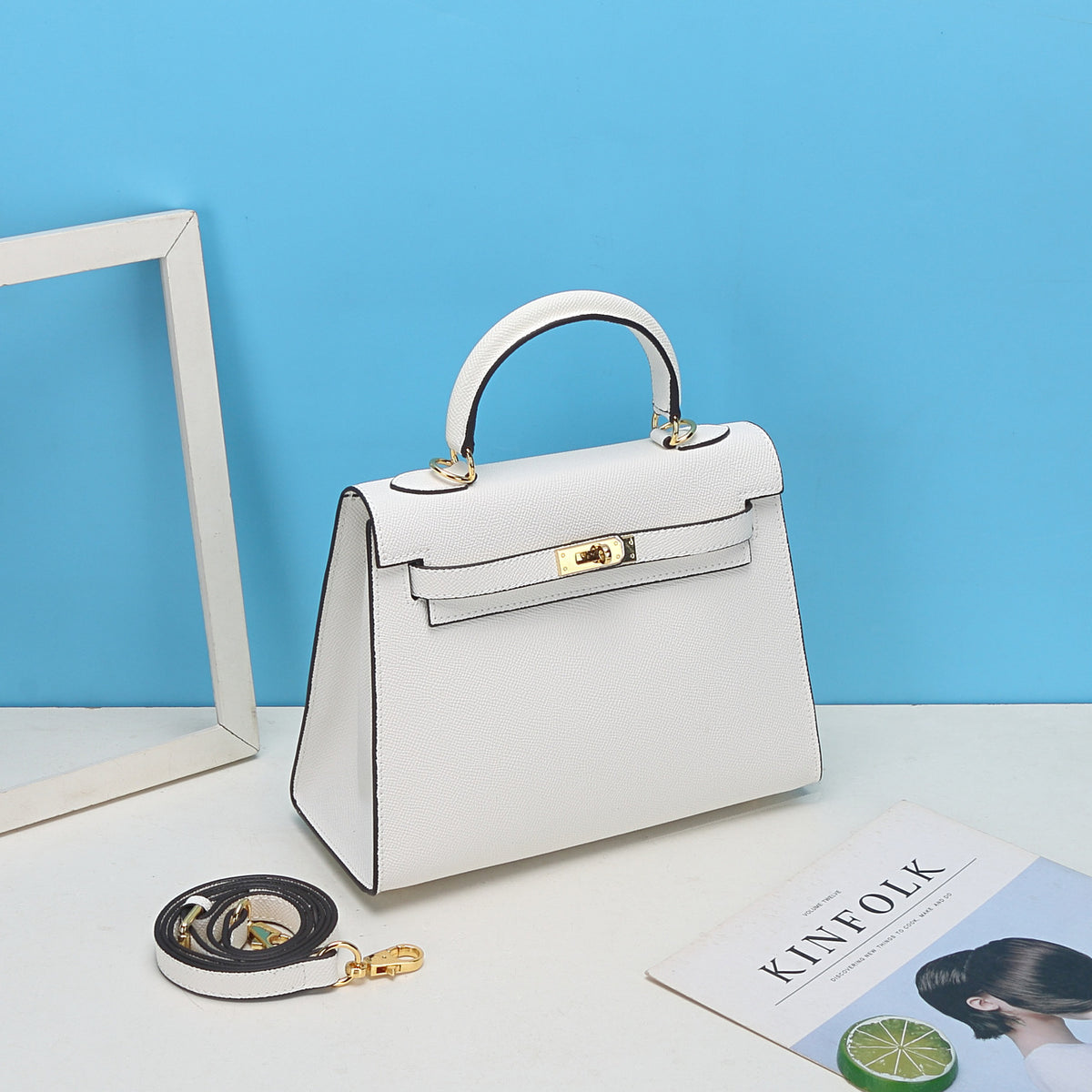 Women’s Epsom Leather Top Handle Bag in Gold Hardware