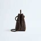 Women’s Woven Leather Crossbody Top Handle Bag with Diamond Pattern
