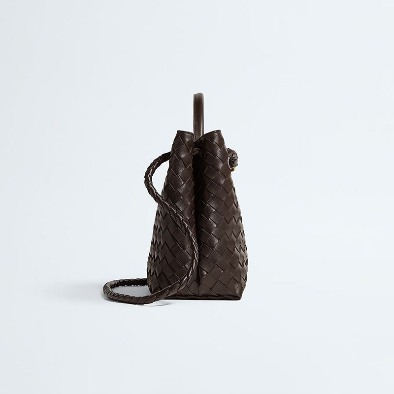 Women’s Woven Leather Crossbody Top Handle Bag with Diamond Pattern