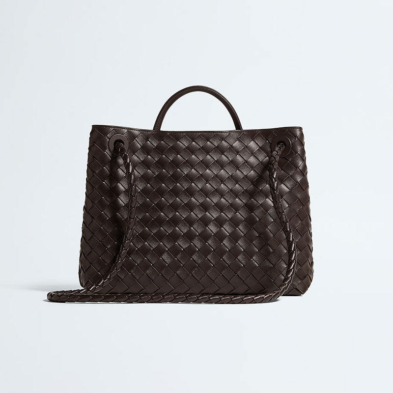 Women’s Woven Leather Crossbody Top Handle Bag with Diamond Pattern