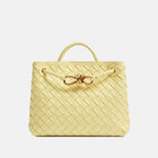 Women’s Woven Leather Crossbody Top Handle Bag with Diamond Pattern