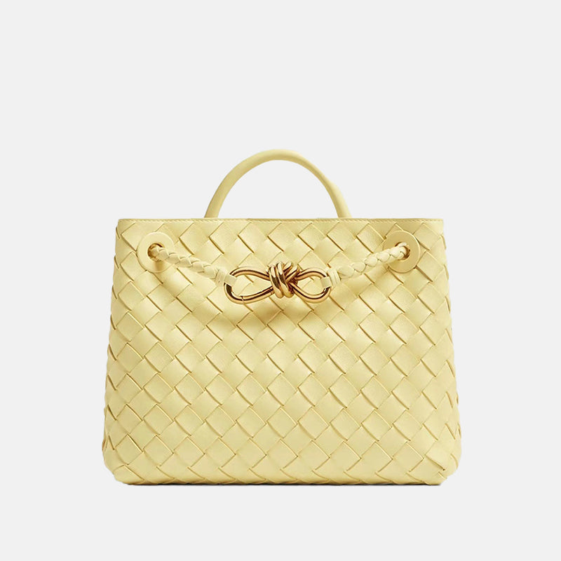 Women’s Woven Leather Crossbody Top Handle Bag with Diamond Pattern