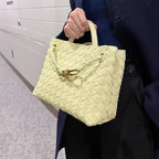 Women’s Woven Leather Crossbody Top Handle Bag with Diamond Pattern