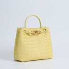 Women’s Woven Leather Crossbody Top Handle Bag with Diamond Pattern