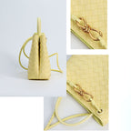 Women’s Woven Leather Crossbody Top Handle Bag with Diamond Pattern