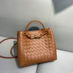 Women’s Woven Leather Crossbody Top Handle Bag with Diamond Pattern