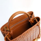 Women’s Woven Leather Crossbody Top Handle Bag with Diamond Pattern