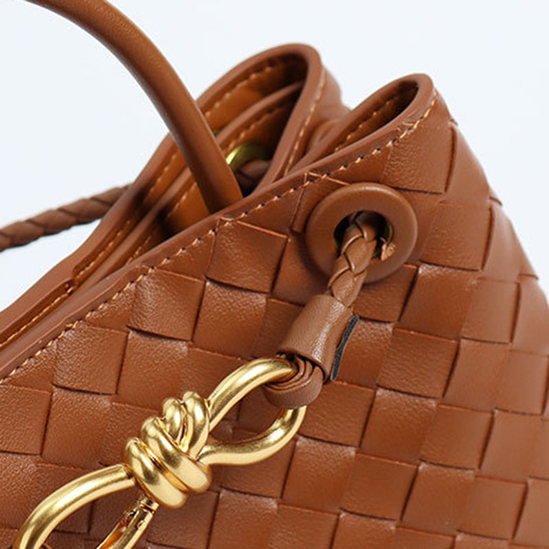 Women’s Woven Leather Crossbody Top Handle Bag with Diamond Pattern