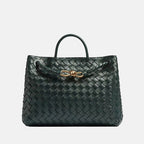 Women’s Woven Leather Crossbody Top Handle Bag with Diamond Pattern
