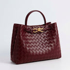 Women’s Woven Leather Crossbody Top Handle Bag with Diamond Pattern