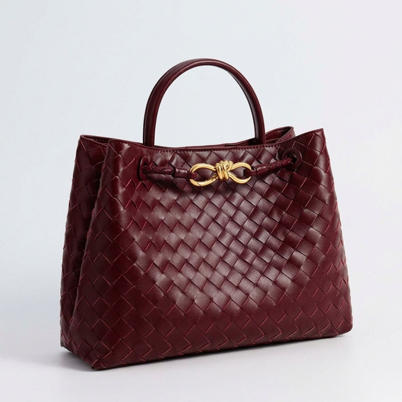 Women’s Woven Leather Crossbody Top Handle Bag with Diamond Pattern