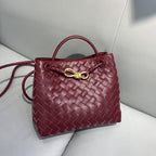 Women’s Woven Leather Crossbody Top Handle Bag with Diamond Pattern