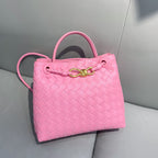 Women’s Woven Leather Crossbody Top Handle Bag with Diamond Pattern