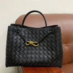 Women’s Woven Leather Crossbody Top Handle Bag with Diamond Pattern