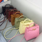 Women’s Woven Leather Crossbody Top Handle Bag with Diamond Pattern