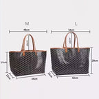Women’s Split Leather PVC Canvas Geometric Printed Tote Bag