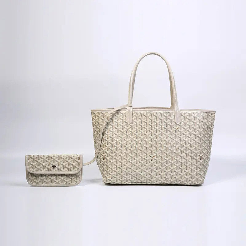 Women’s Split Leather PVC Canvas Geometric Printed Tote Bag
