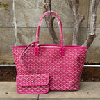Women’s Split Leather PVC Canvas Geometric Printed Tote Bag