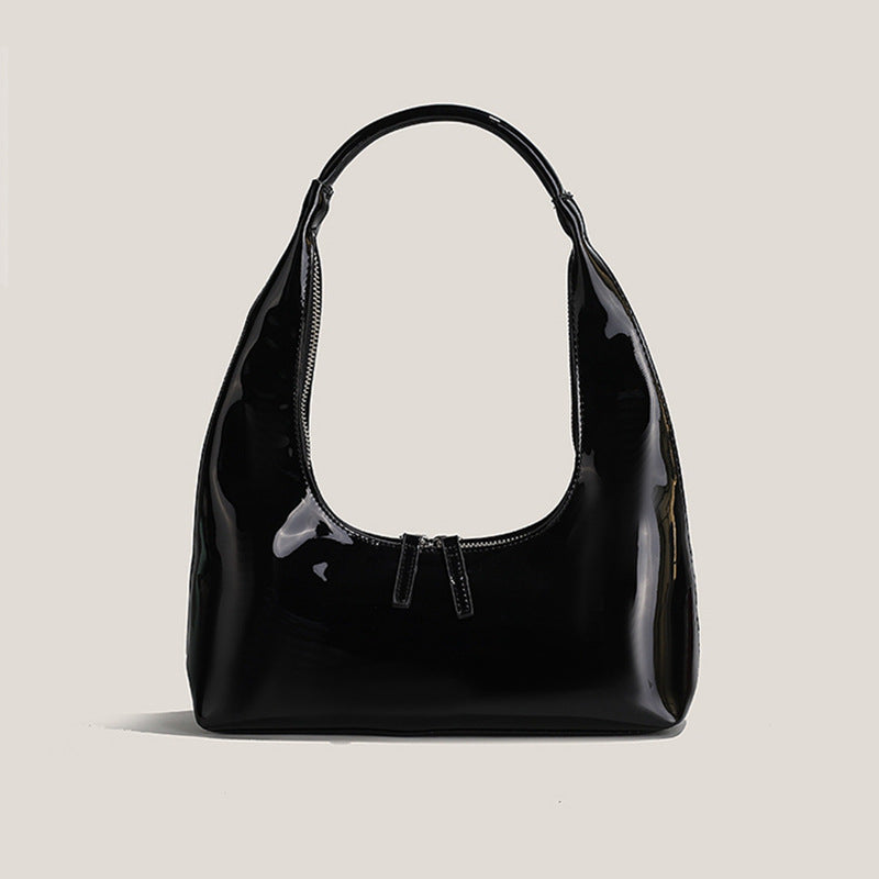 Women’s Hobo Zip Shoulder Bags in Vegan Patent Leather