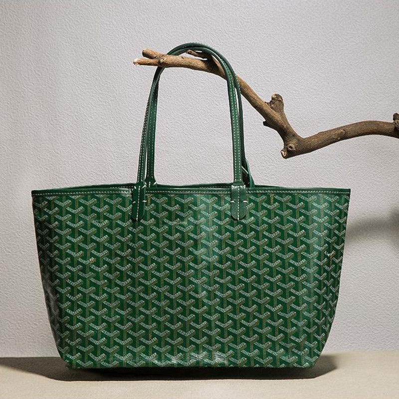 Women’s Split Leather PVC Canvas Geometric Printed Tote Bag