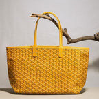 Women’s Split Leather PVC Canvas Geometric Printed Tote Bag