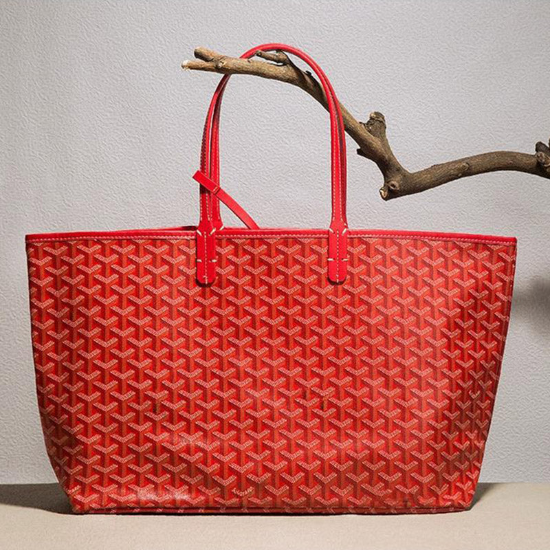 Women’s Split Leather PVC Canvas Geometric Printed Tote Bag