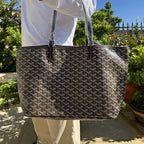 Women’s Split Leather PVC Canvas Geometric Printed Tote Bag
