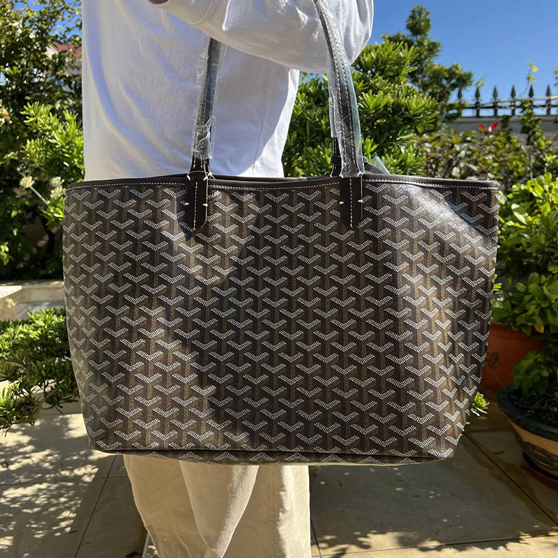 Women’s Split Leather PVC Canvas Geometric Printed Tote Bag