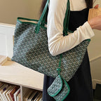 Women’s Split Leather PVC Canvas Geometric Printed Tote Bag