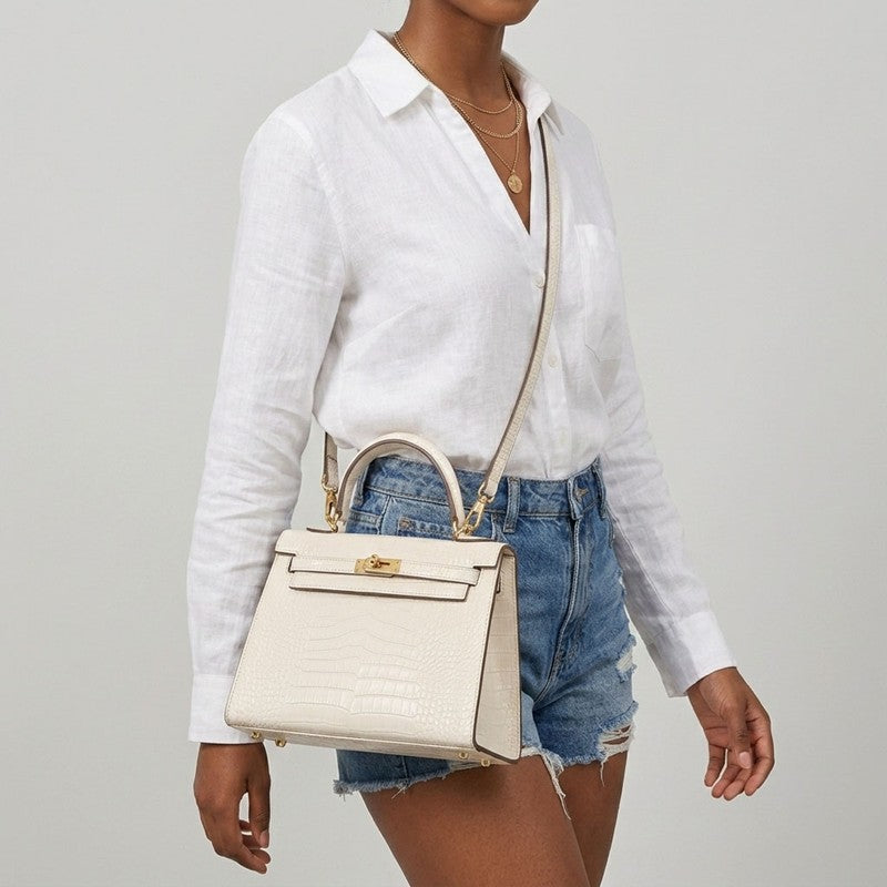 Women’s Top Handle Bags Croc Print Split Leather
