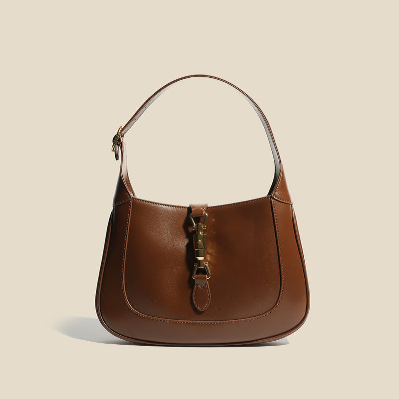 Women’s Vintage Genuine Leather Lock Buckle Saddle Shoulder Crossbody Handbag