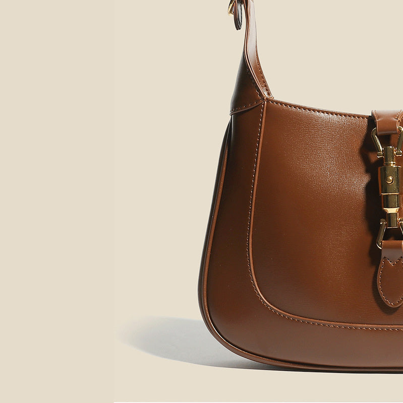Women’s Vintage Genuine Leather Lock Buckle Saddle Shoulder Crossbody Handbag