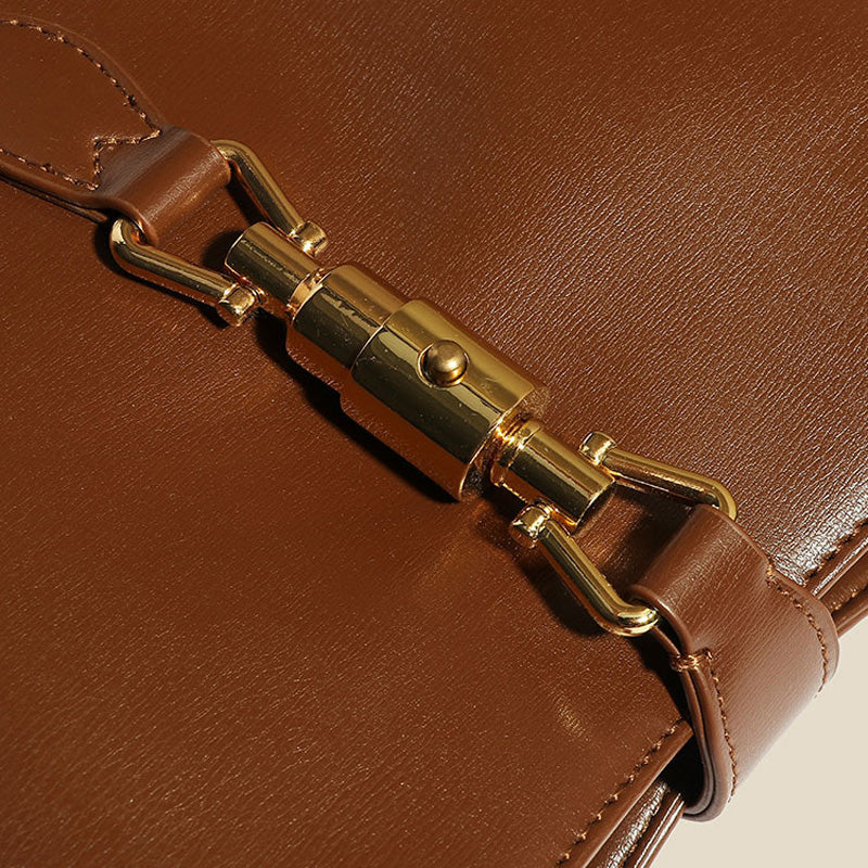 Women’s Vintage Genuine Leather Lock Buckle Saddle Shoulder Crossbody Handbag