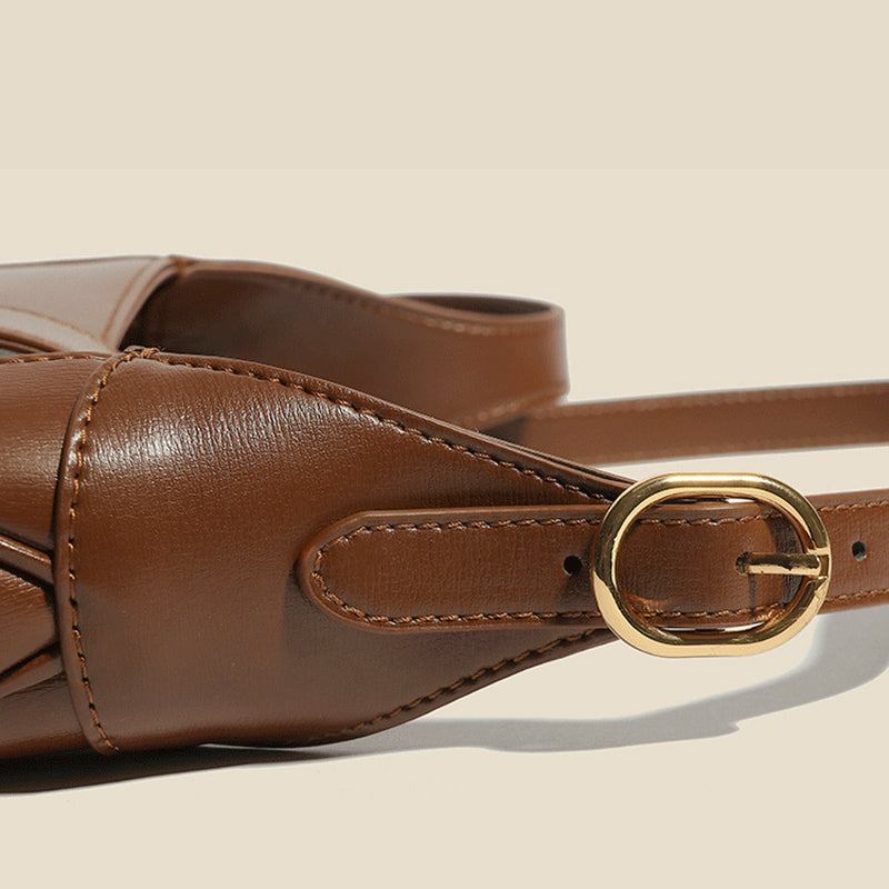 Women’s Vintage Genuine Leather Lock Buckle Saddle Shoulder Crossbody Handbag