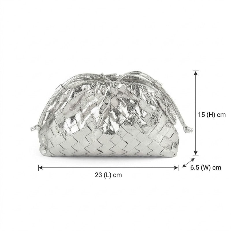 Women’s Mini Woven Evening Clutch Bags in Metallic Vegan Leather