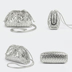 Women’s Mini Woven Evening Clutch Bags in Metallic Vegan Leather