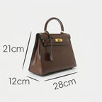 Women’s Vintage Glossy Split Leather Shoulder Strap Top Handle Bag In Gold Hardware
