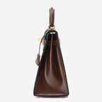 Women’s Vintage Glossy Split Leather Shoulder Strap Top Handle Bag In Gold Hardware