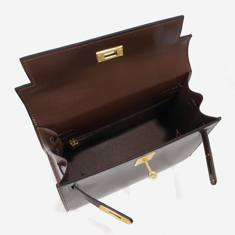 Women’s Vintage Glossy Split Leather Shoulder Strap Top Handle Bag In Gold Hardware