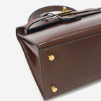 Women’s Vintage Glossy Split Leather Shoulder Strap Top Handle Bag In Gold Hardware