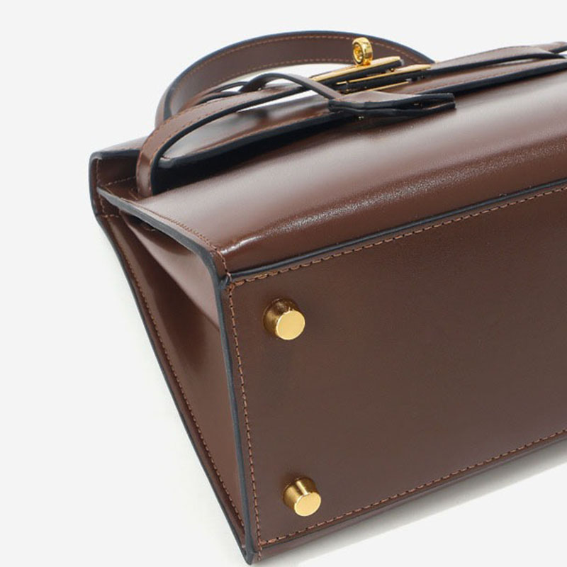 Women’s Vintage Glossy Split Leather Shoulder Strap Top Handle Bag In Gold Hardware