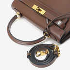 Women’s Vintage Glossy Split Leather Shoulder Strap Top Handle Bag In Gold Hardware